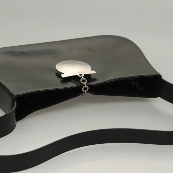 Salvatore Ferragamo Gancini Shoulder Bag Leather Black Silver Auth - Picture 6 of 16